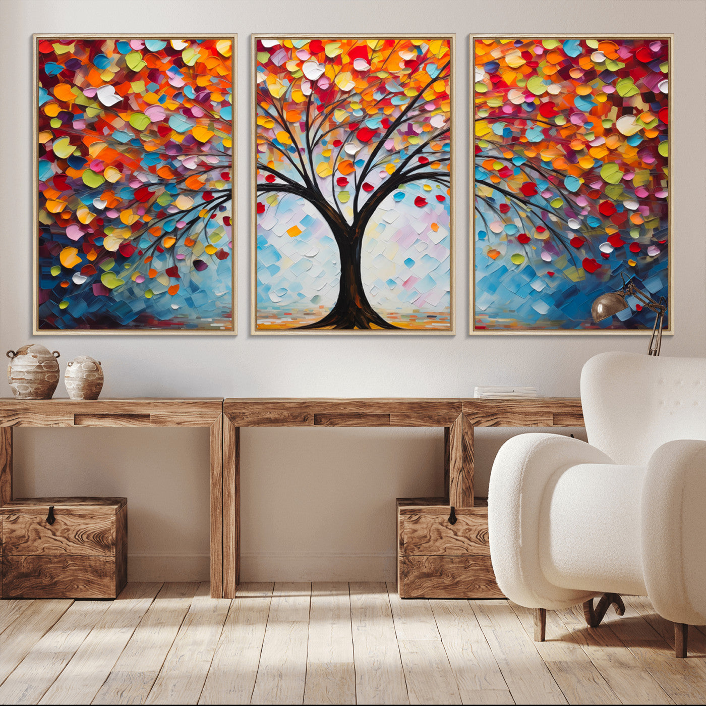 HS2447-MGV-FC-60X30-3P_Natural-Vibrant Tree of Life Canvas Wall Art – Colorful Abstract Nature in Modern Decor - Ready to Hang
