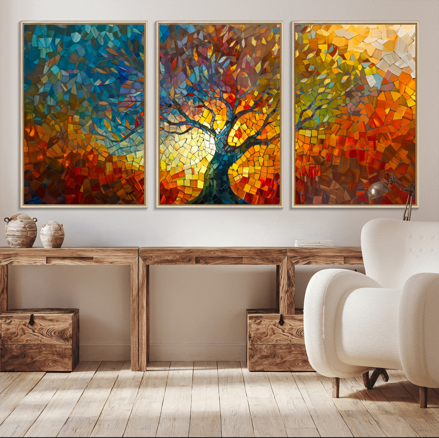 Mozaik2-MGV-CV-36X24-Yggdrasil Tree of Life Mosaic Stained Glass Wall Art, Tree of Life Mosaic Wall Art Canvas Print