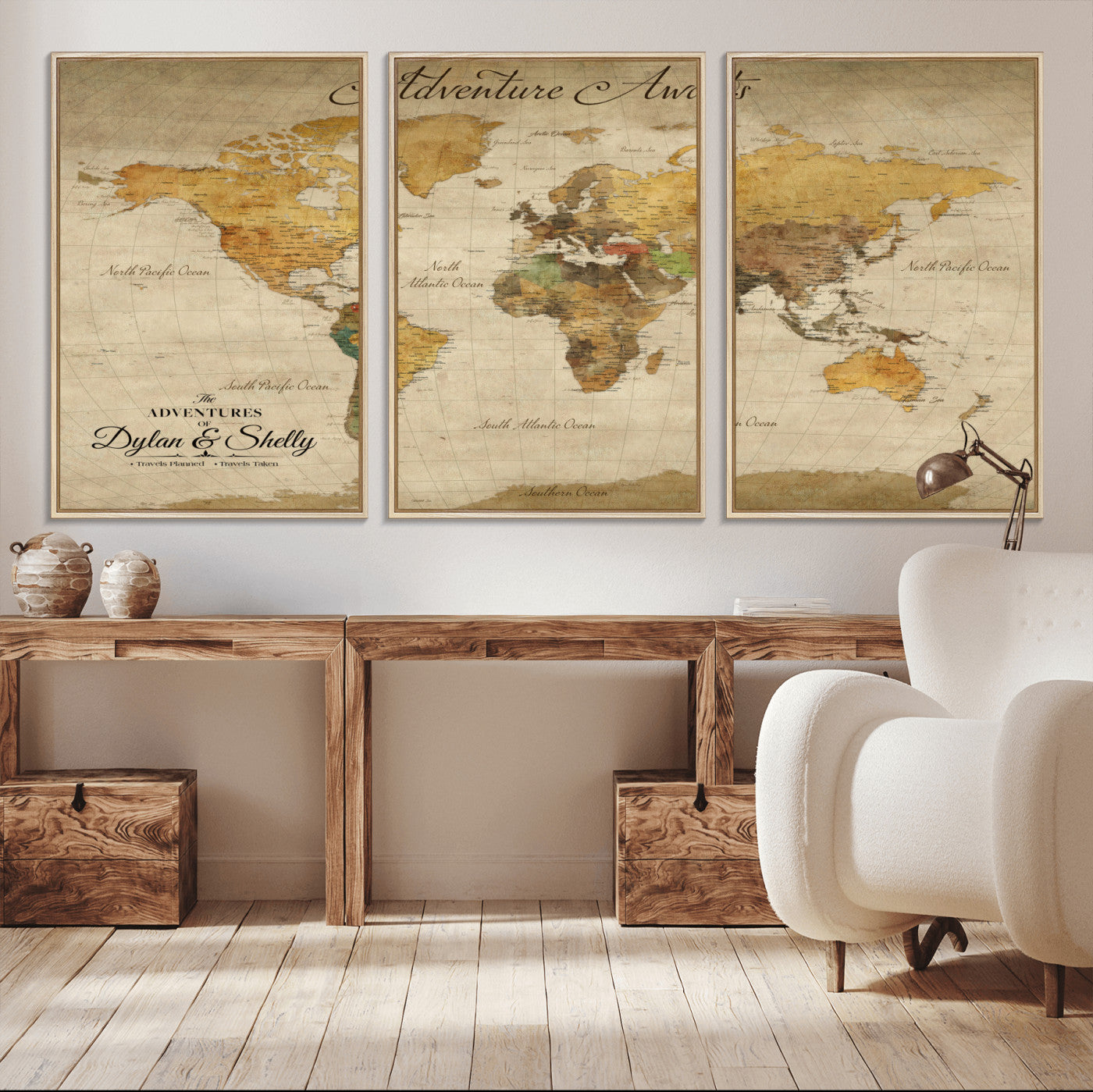 50298017-MGV-CV-36X24-Personalized World Map Canvas – Custom Framed Push Pin Travel Map Wall Art, Vintage Style Gift for Couples and Travelers