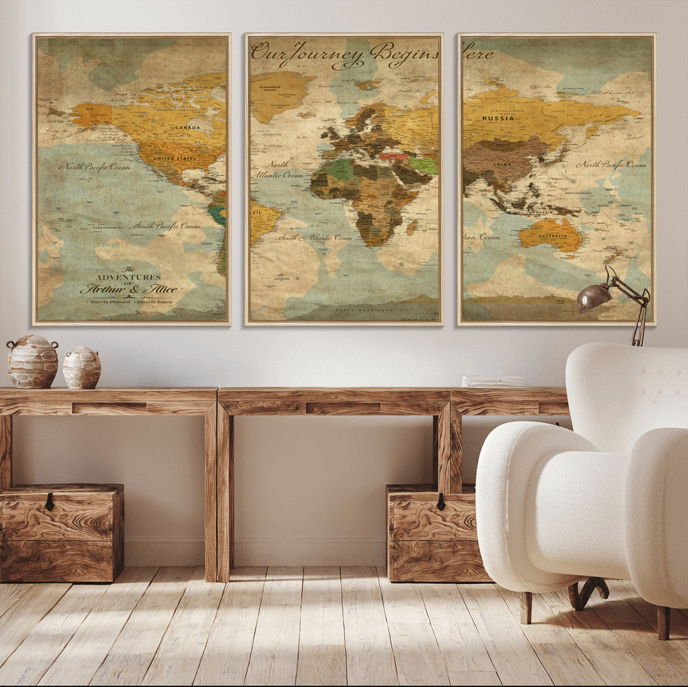 40572820-MGV-CV-36X24-Personalized World Map Canvas – Custom Framed Push Pin Travel Map Wall Art, Vintage Style Gift for Couples