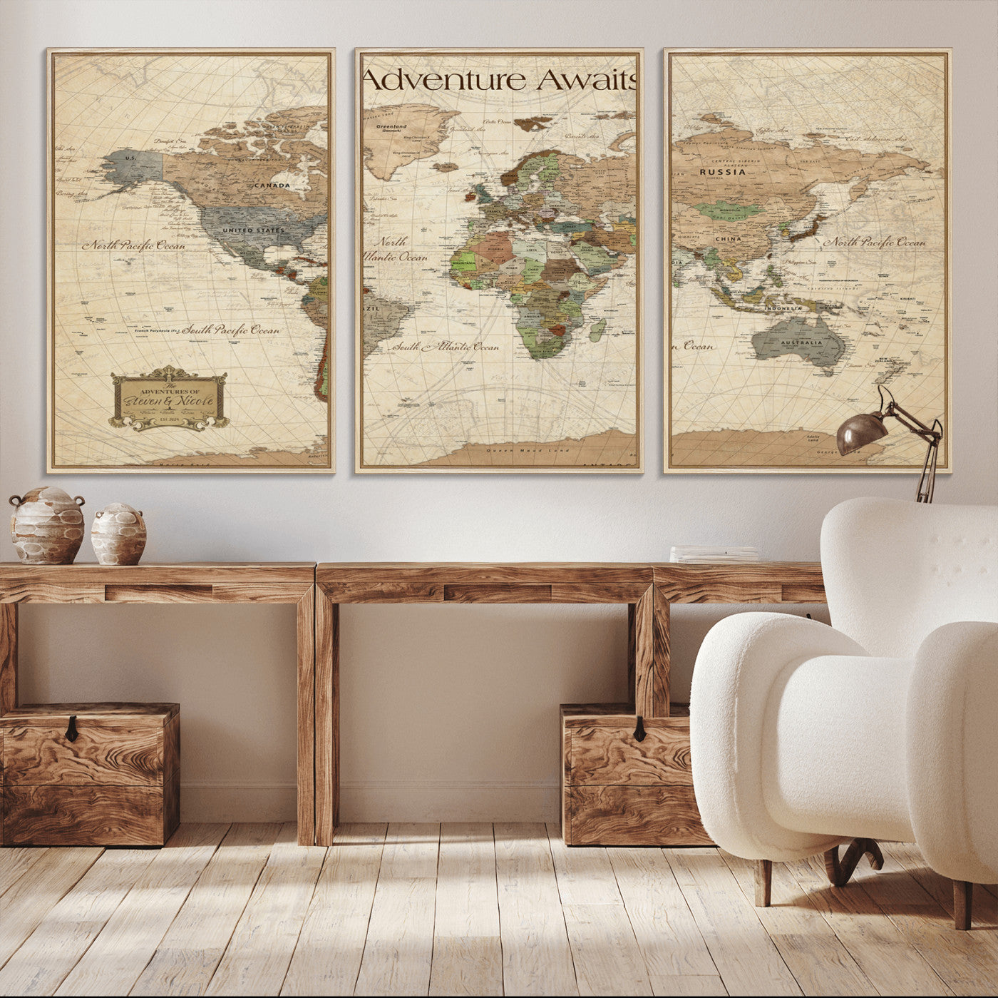 33020399-MGV-CV-30X20-Custom Push Pin World Map Wall Canvas Print – Personalized Travel Tracker with Pins – Framed Custom Quotie Canvas for Home Office Decor