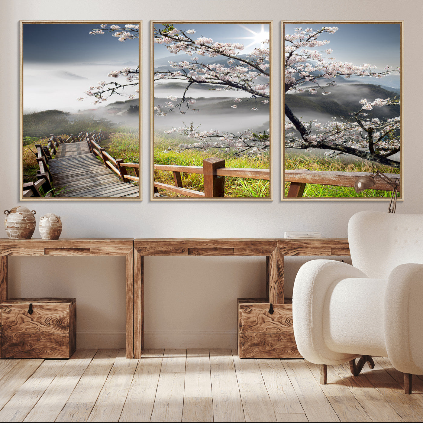34632598CRY-MGV-CV-36X24-Sakura Cherry Blossom Pathway Canvas Wall Art – Tranquil Walk Through Blossoming Nature – Ready to