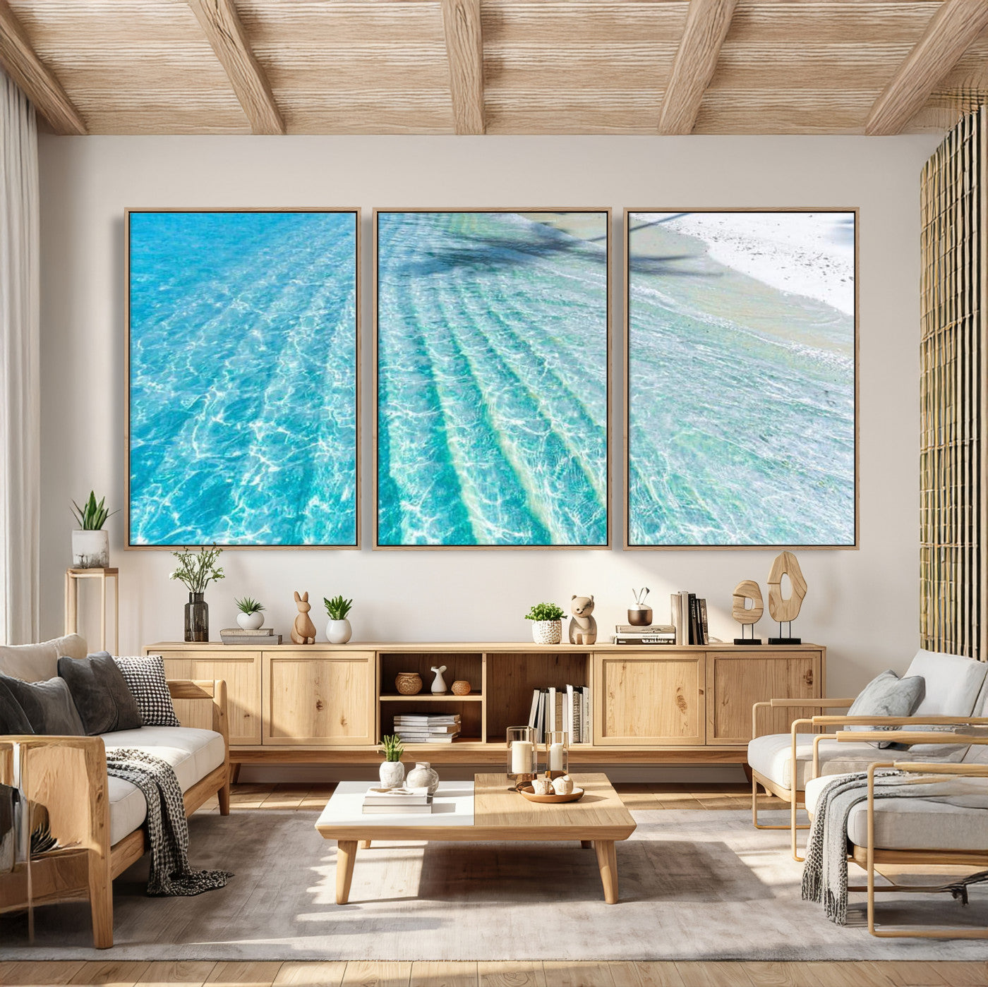 46233906-MGV-CV-36X24 - Serene Clear Blue Ocean Water Canvas Wall Art – Soft White Sand Shore Coastal Print for Home Decor, Relaxation, and Tranquil Vibes