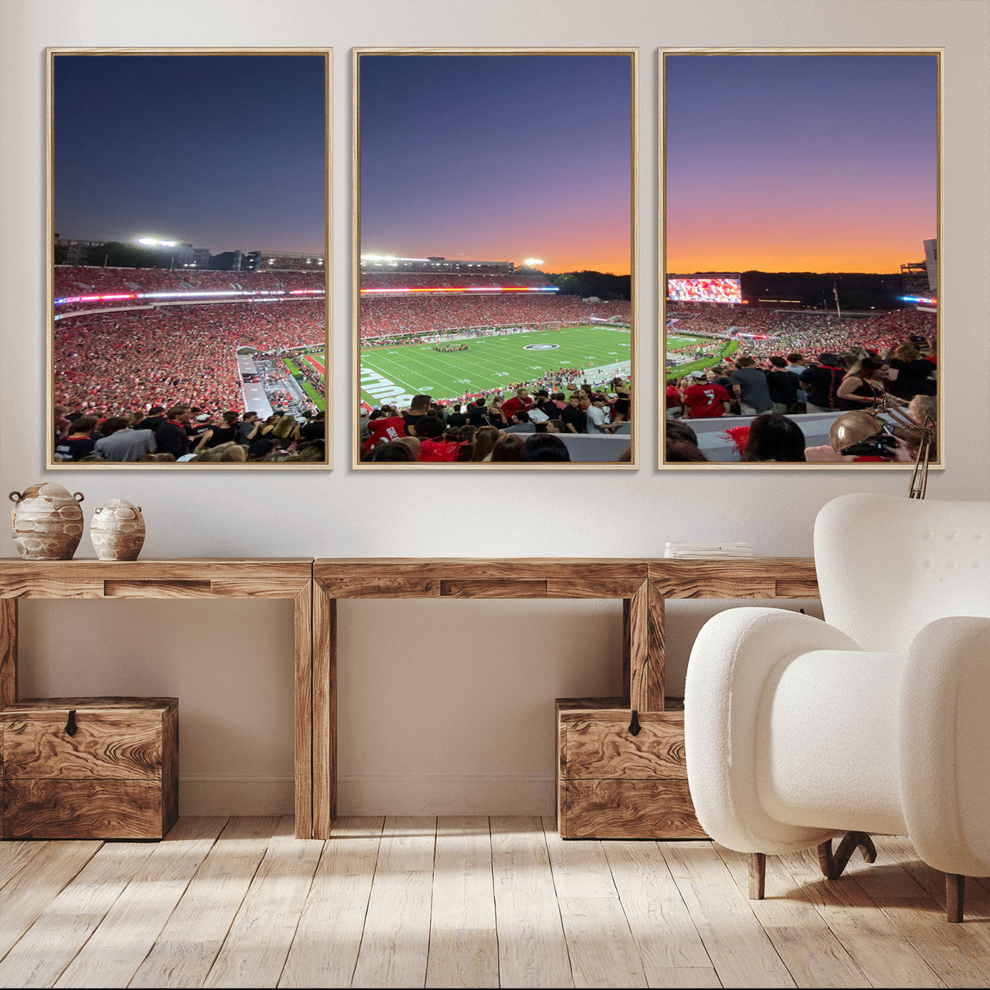 25139565-MGV-CV-48X32-3P-Dooley Stadium Wall Art Print, Sports Arena Canvas Wall Art, Dooley Field at Sanford Stadium Canvas Print, Modern Athletic Field Art Printing