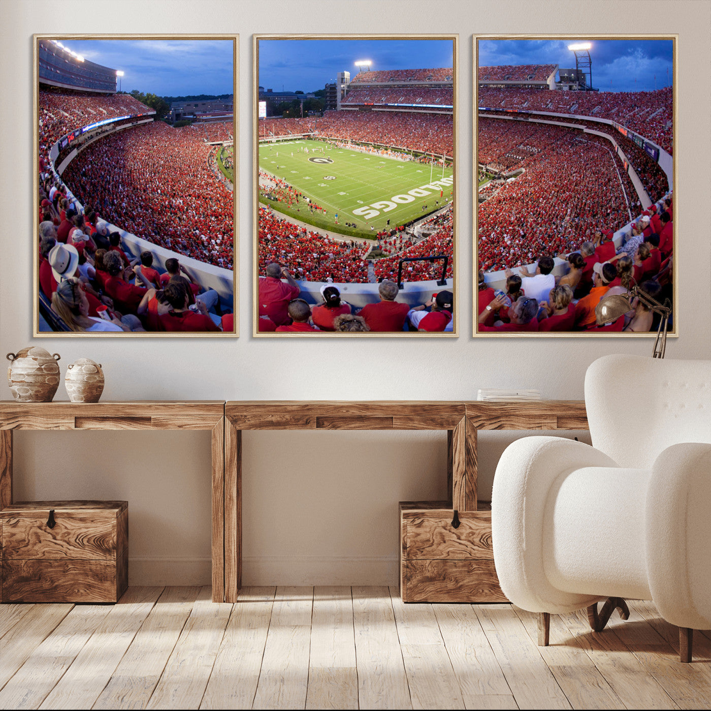 10244378-MGV-CV-48X32-3P-Dooley Stadium Wall Art Print, Sports Arena Canvas Wall Art, Dooley Field at Sanford Stadium Canvas Print, Modern Athletic Field Art Printing