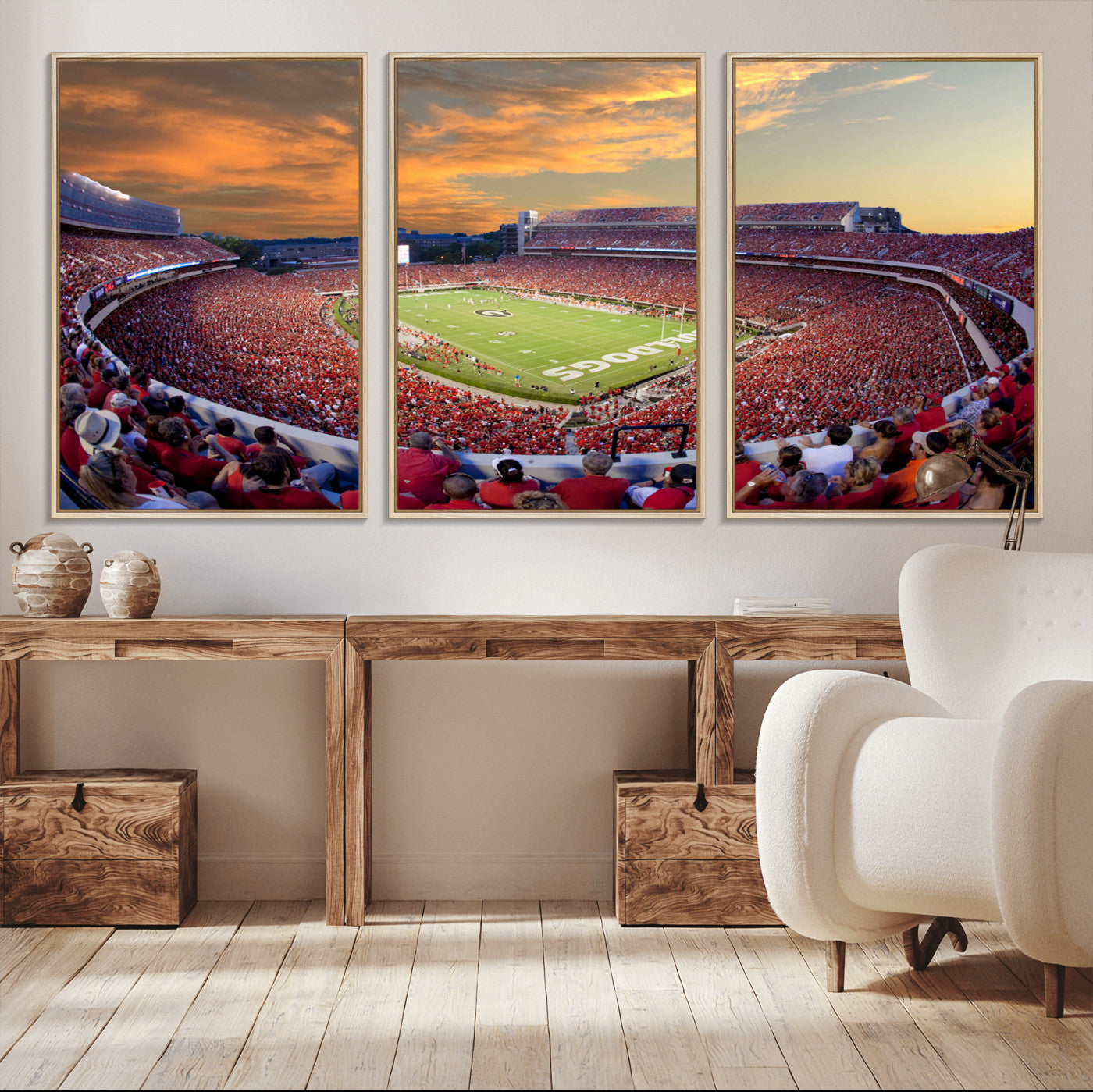 73680988-MGV-CV-48X32-3P-Dooley Stadium Wall Art Print, Sports Arena Canvas Wall Art, Dooley Field at Sanford Stadium Canvas Print, Modern Athletic Field Art Printing