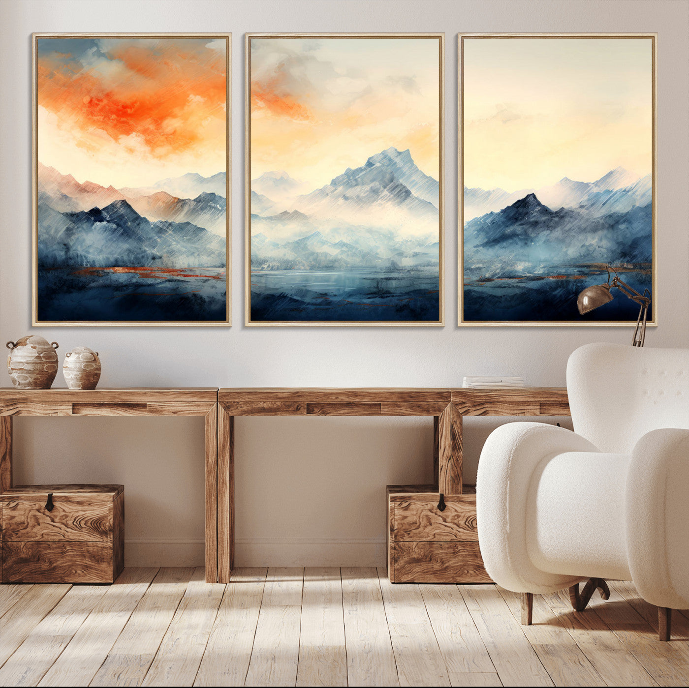 MGV-FC-60X30-3P - Warm Clouds Abstract Mountain Wall Art Canvas Print