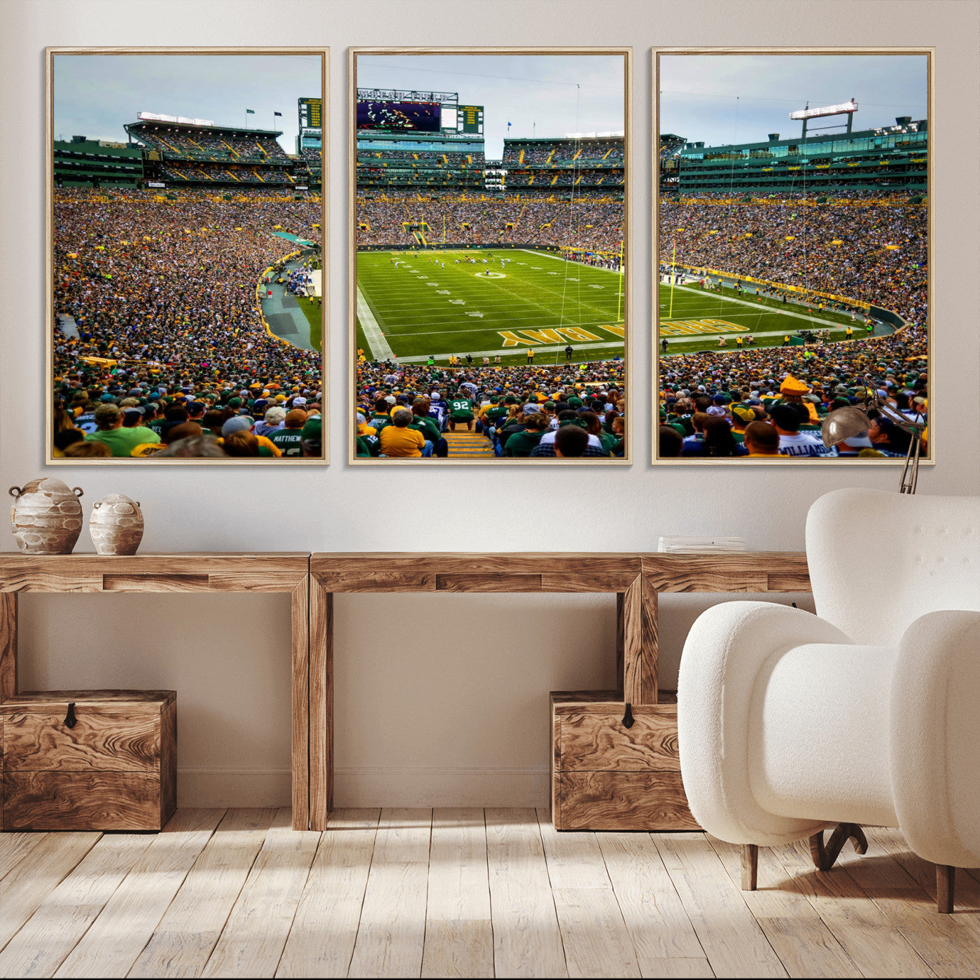 GBP101-MGV-FC-60X30-3P - Green Bay Packers Lambeau Field Stadium Wall Art Canvas Print, Iconic NFL Football Stadium Artwork, Wisconsin Sports Home Decor
