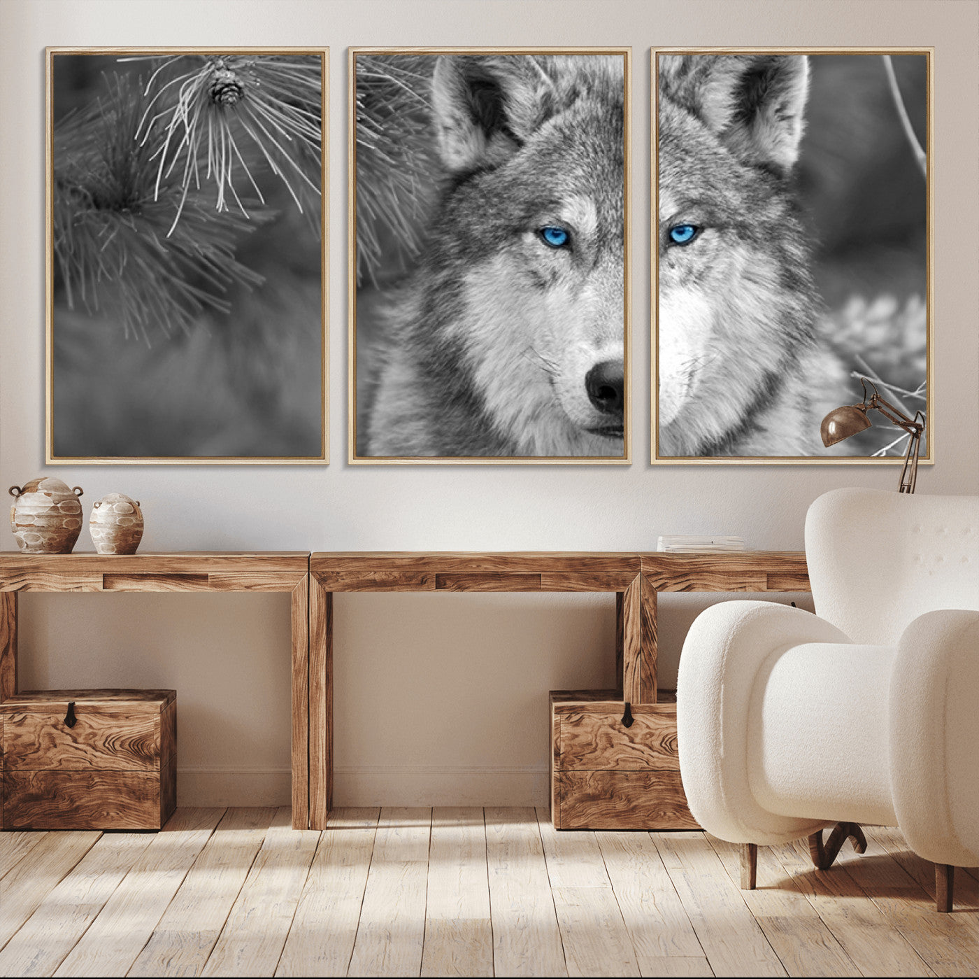 MGV-FC-60X30-3P - Wild Wolf Blue Eye Wall Art Canvas Print