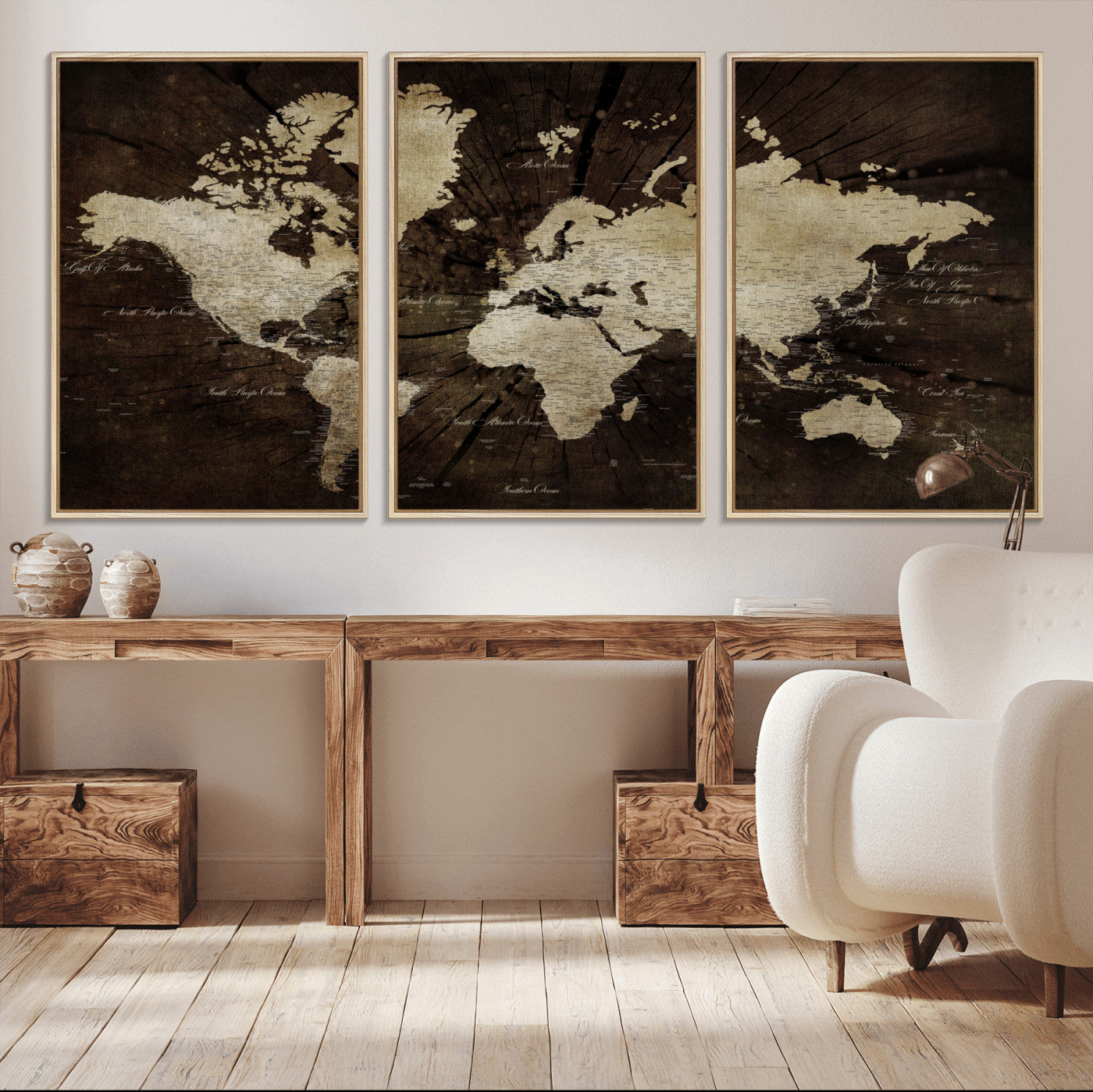 24010397-MGV-FC-60X30-3P - World Map Wall Art Canvas Print, Modern Decorative Framed Map Artwork Prints for Living Room, Office, Bedroom Wall Decor