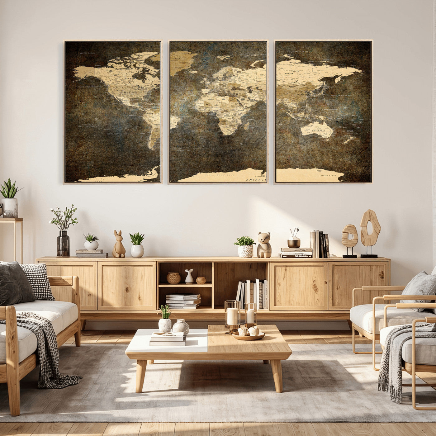 89742472-MGV-CV-36X24 - World Map Wall Art Canvas Print, Modern Decorative Framed Map Artwork Prints for Living Room, Office, Bedroom Wall Decor