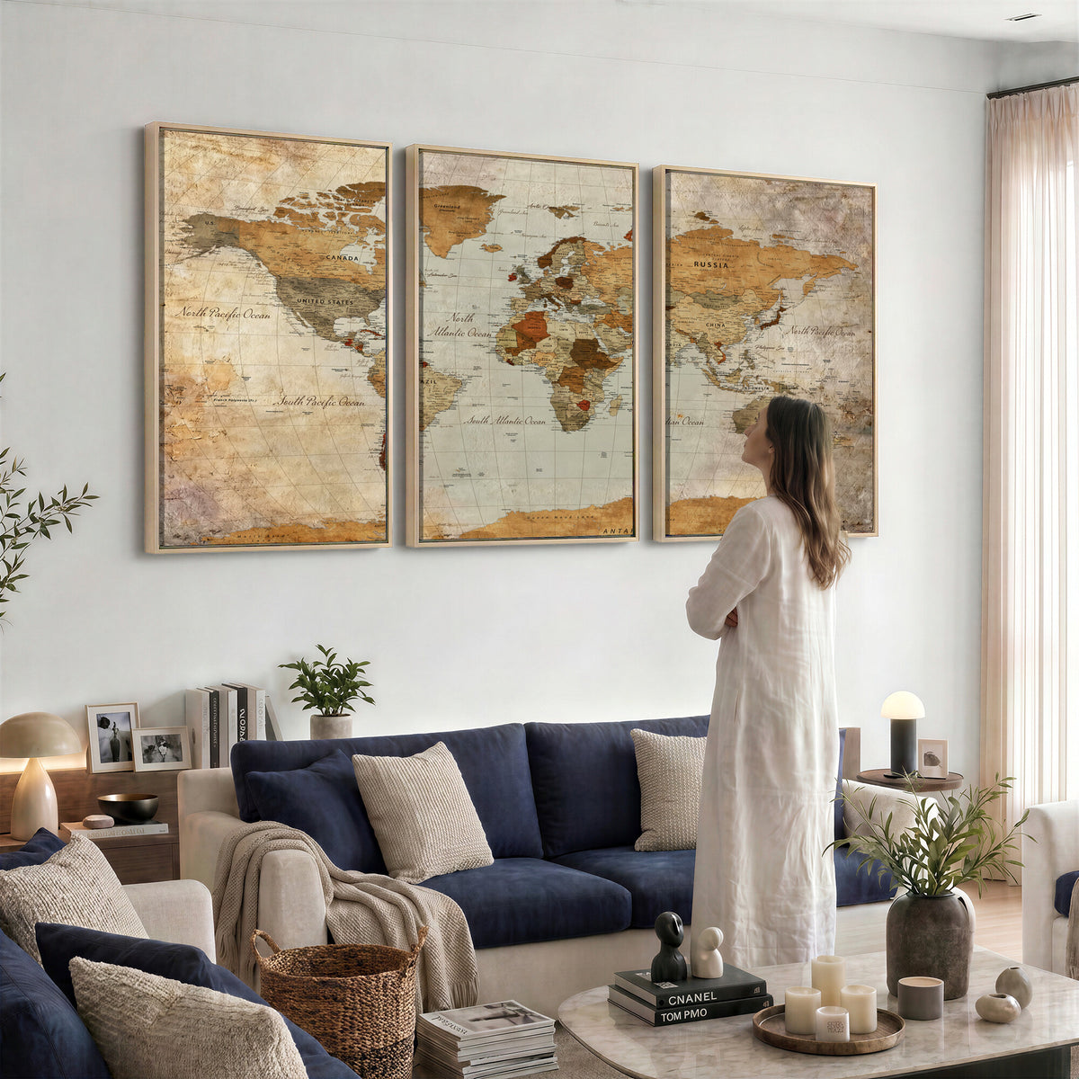 74176056-MGV-CV-36X24 - World Map Wall Art Canvas Print, Modern Decorative Framed Map Artwork Prints for Living Room, Office, Bedroom Wall Decor