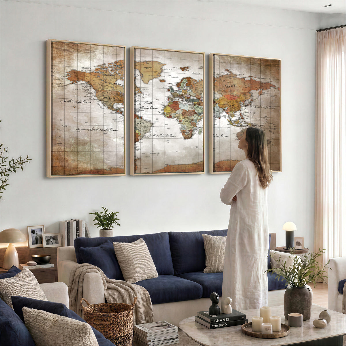 51643807-MGV-CV-36X24 - World Map Wall Art Canvas Print, Modern Decorative Framed Map Artwork Prints for Living Room, Office, Bedroom Wall Decor