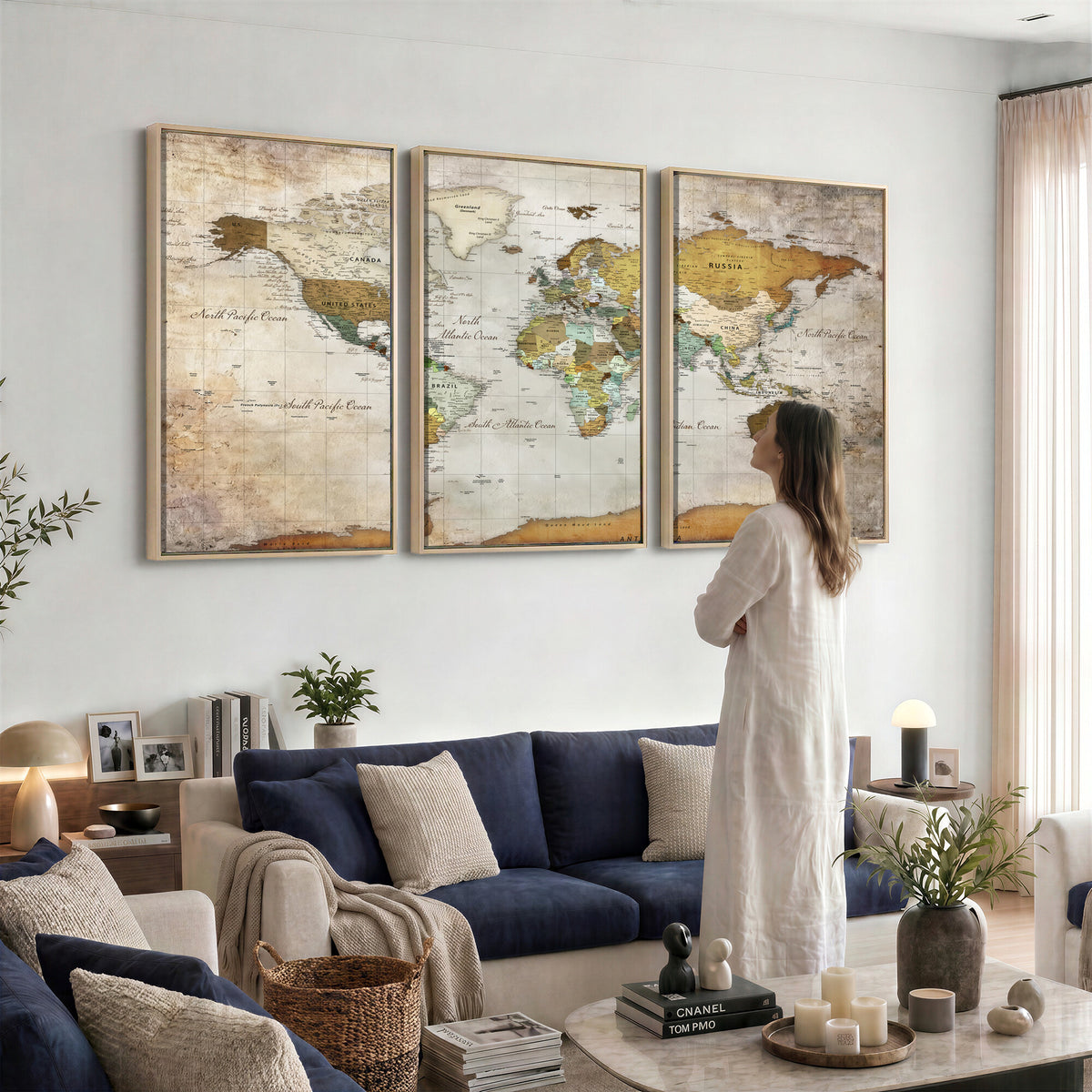 86108417-MGV-CV-36X24 - World Map Wall Art Canvas Print, Modern Decorative Framed Map Artwork Prints for Living Room, Office, Bedroom Wall Decor