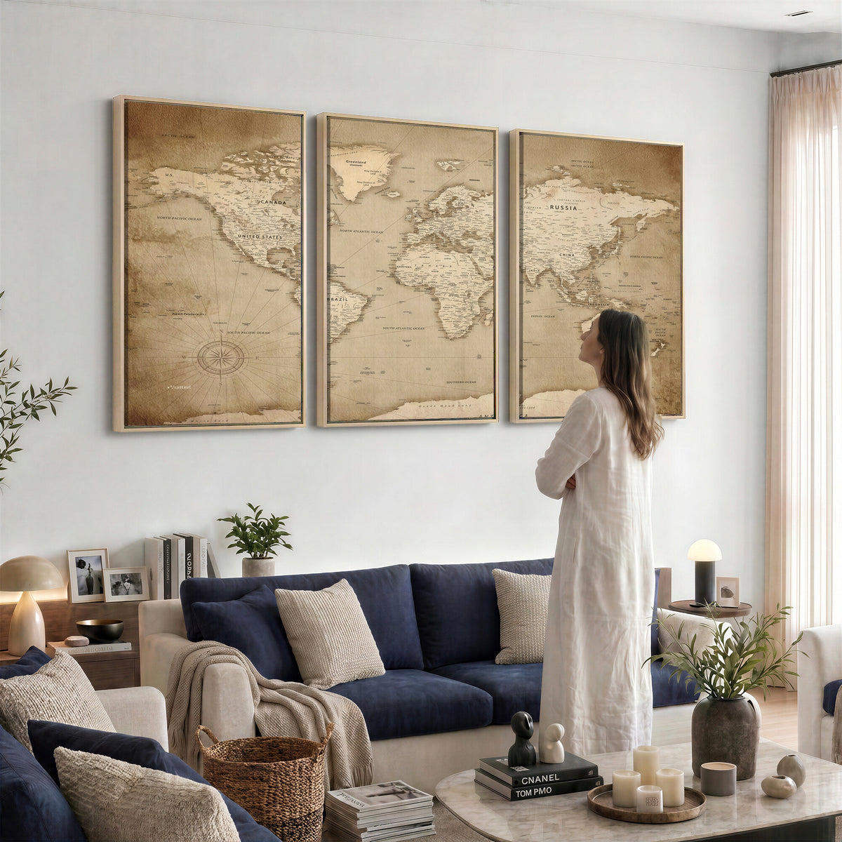 34795134-MGV-CV-36X24 - World Map Wall Art Canvas Print, Modern Decorative Framed Map Artwork Prints for Living Room, Office, Bedroom Wall Decor