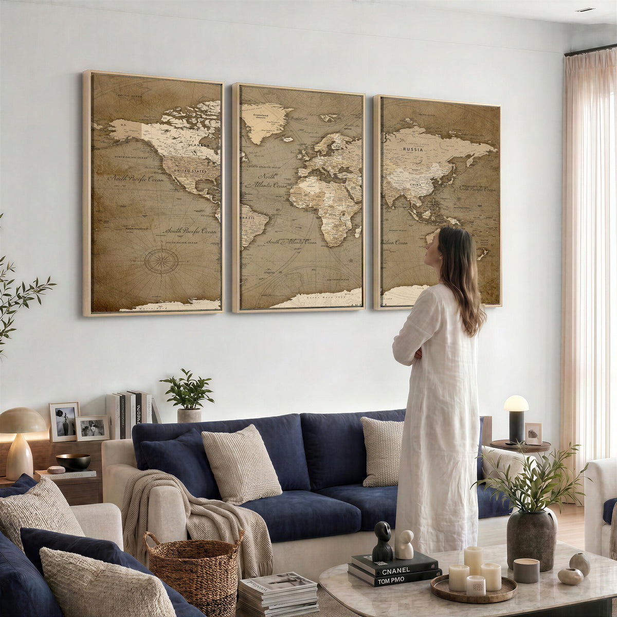 82314635-MGV-CV-36X24 - World Map Wall Art Canvas Print, Modern Decorative Framed Map Artwork Prints for Living Room, Office, Bedroom Wall Decor