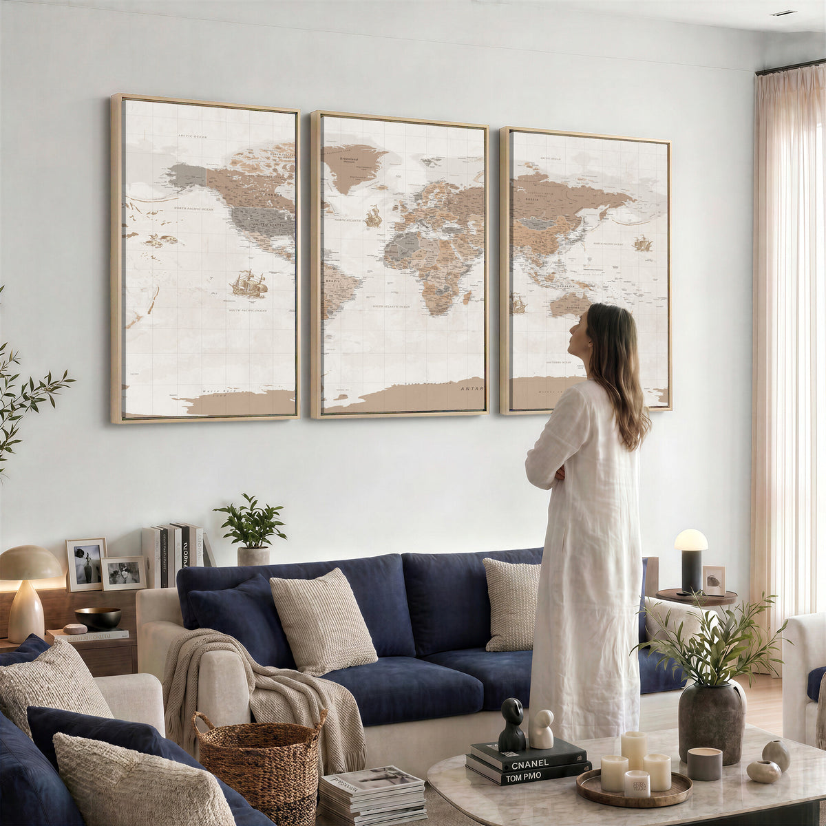 85057279-MGV-CV-36X24 - Framed Large World Map Canvas Print for Office Decor
