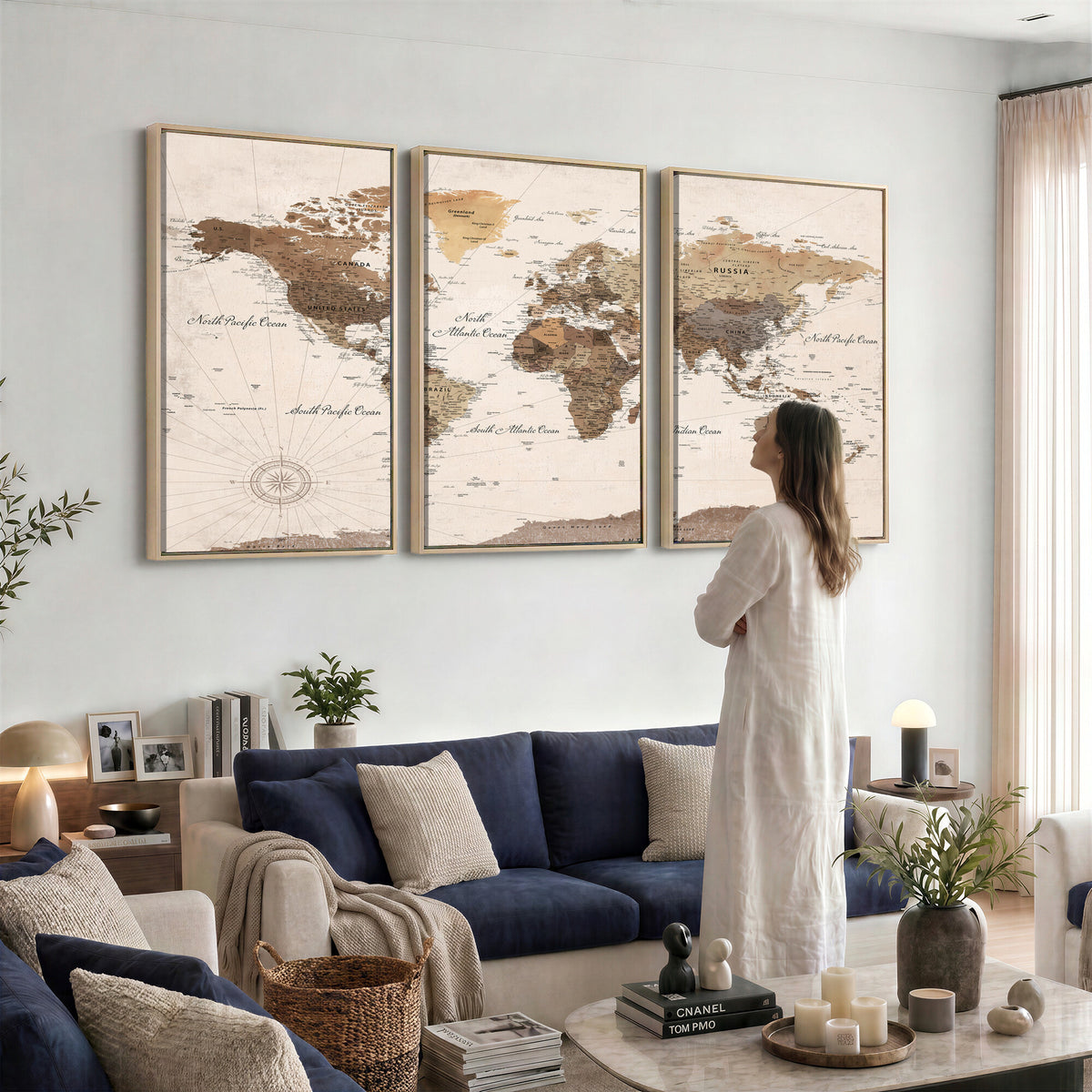 69860078-MGV-CV-36X24 - World Map Wall Art Canvas Print, Modern Decorative Framed Map Artwork Prints for Living Room, Office, Bedroom Wall Decor