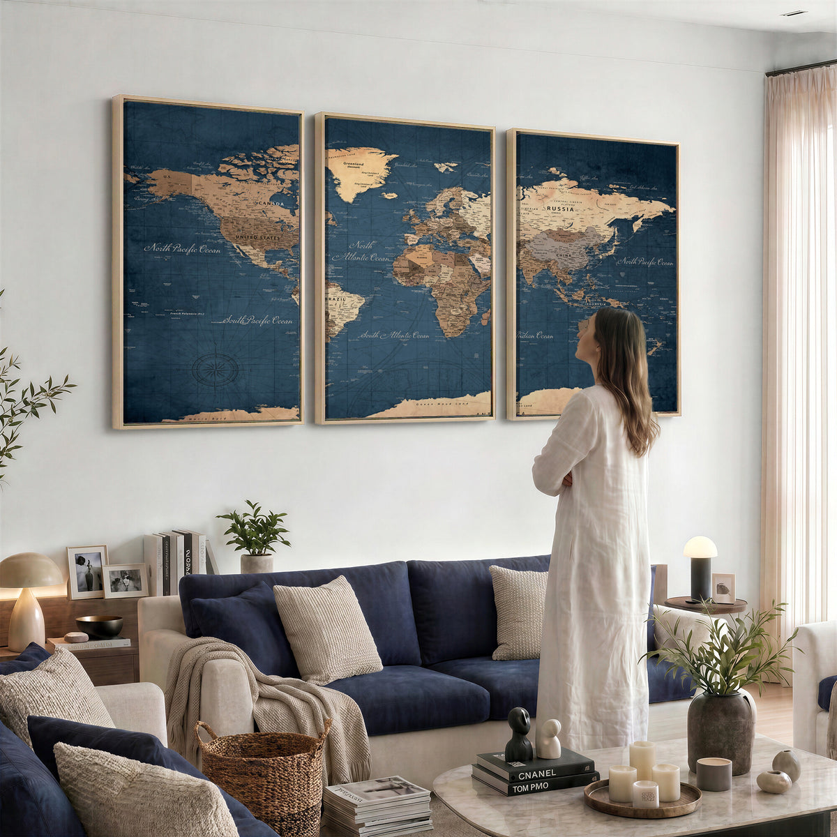 69886352-MGV-CV-36X24 - World Map Wall Art Canvas Print, Modern Decorative Framed Map Artwork Prints for Living Room, Office, Bedroom Wall Decor