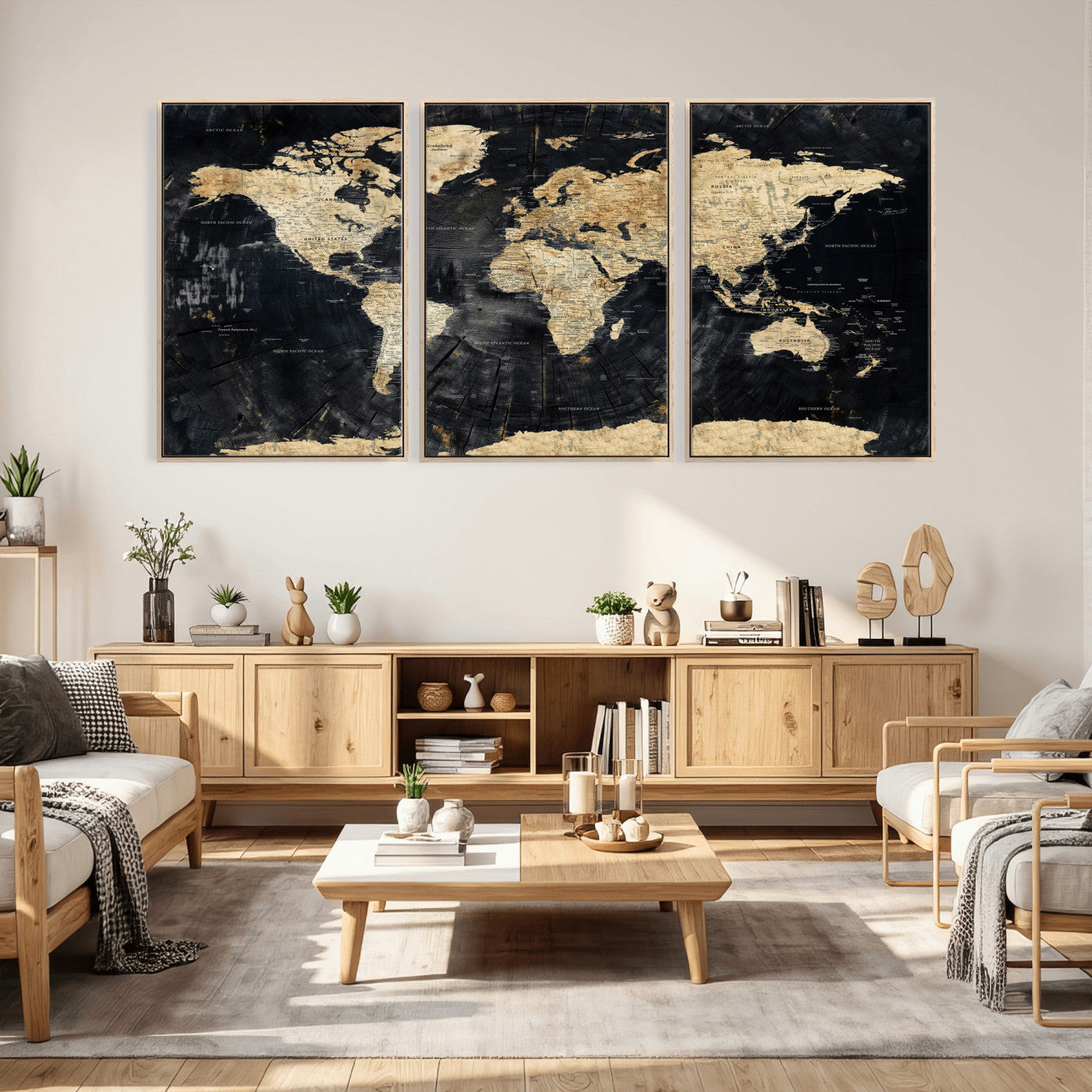 45535041-MGV-CV-36X24 - World Map Wall Art Canvas Print, Modern Decorative Framed Map Artwork Prints for Living Room, Office, Bedroom Wall Decor