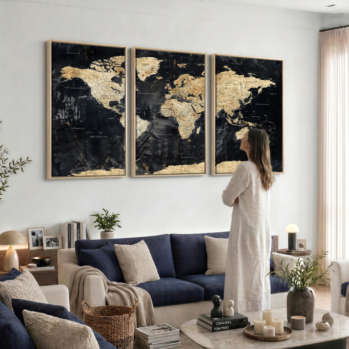 45535041-MGV-CV-36X24 - Framed Large World Map Wall Art Canvas Print for Living Room