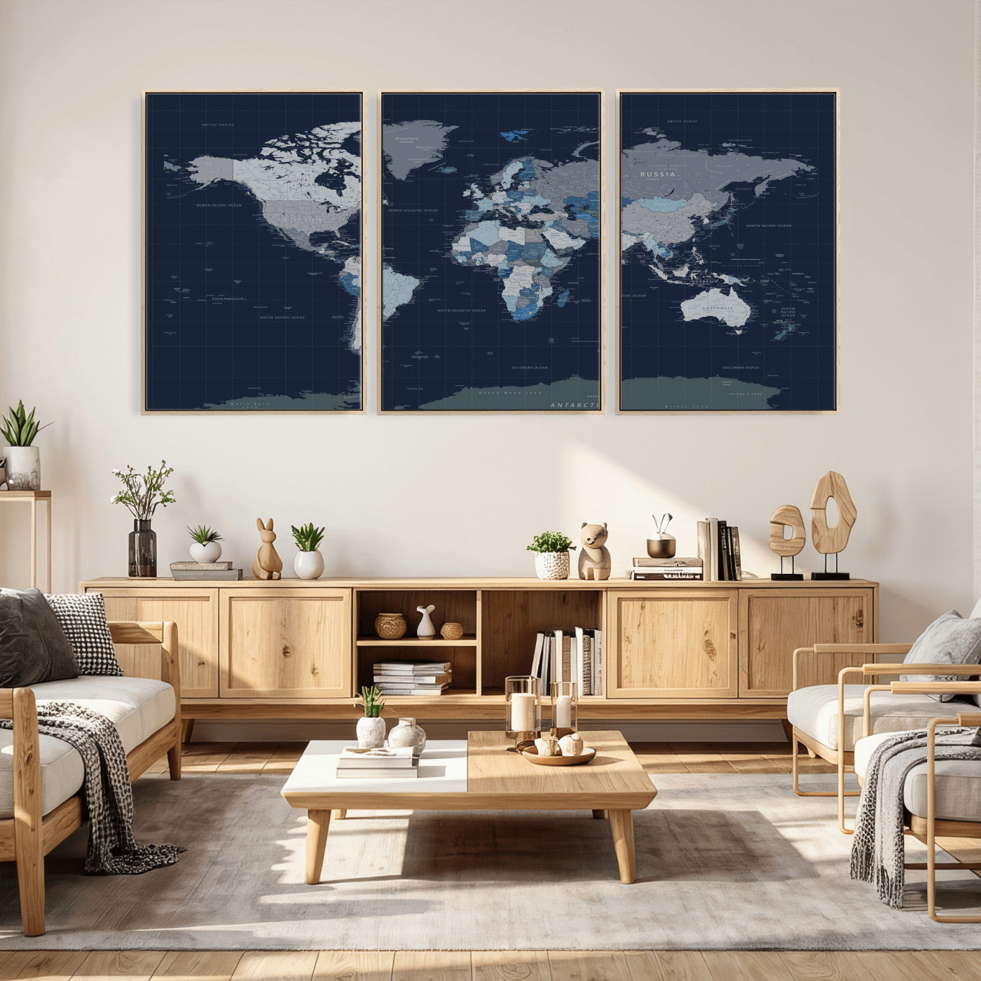 17712680-MGV-CV-36X24 - World Map Wall Art Canvas Print, Modern Decorative Framed Map Artwork Prints for Living Room, Office, Bedroom Wall Decor
