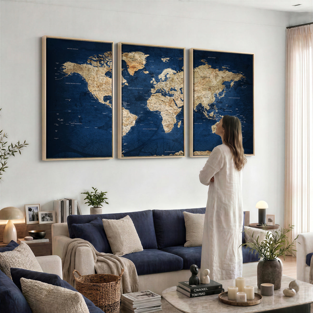 57503519-MGV-CV-36X24 - World Map Canvas Print – Framed Travel Map Wall Art for