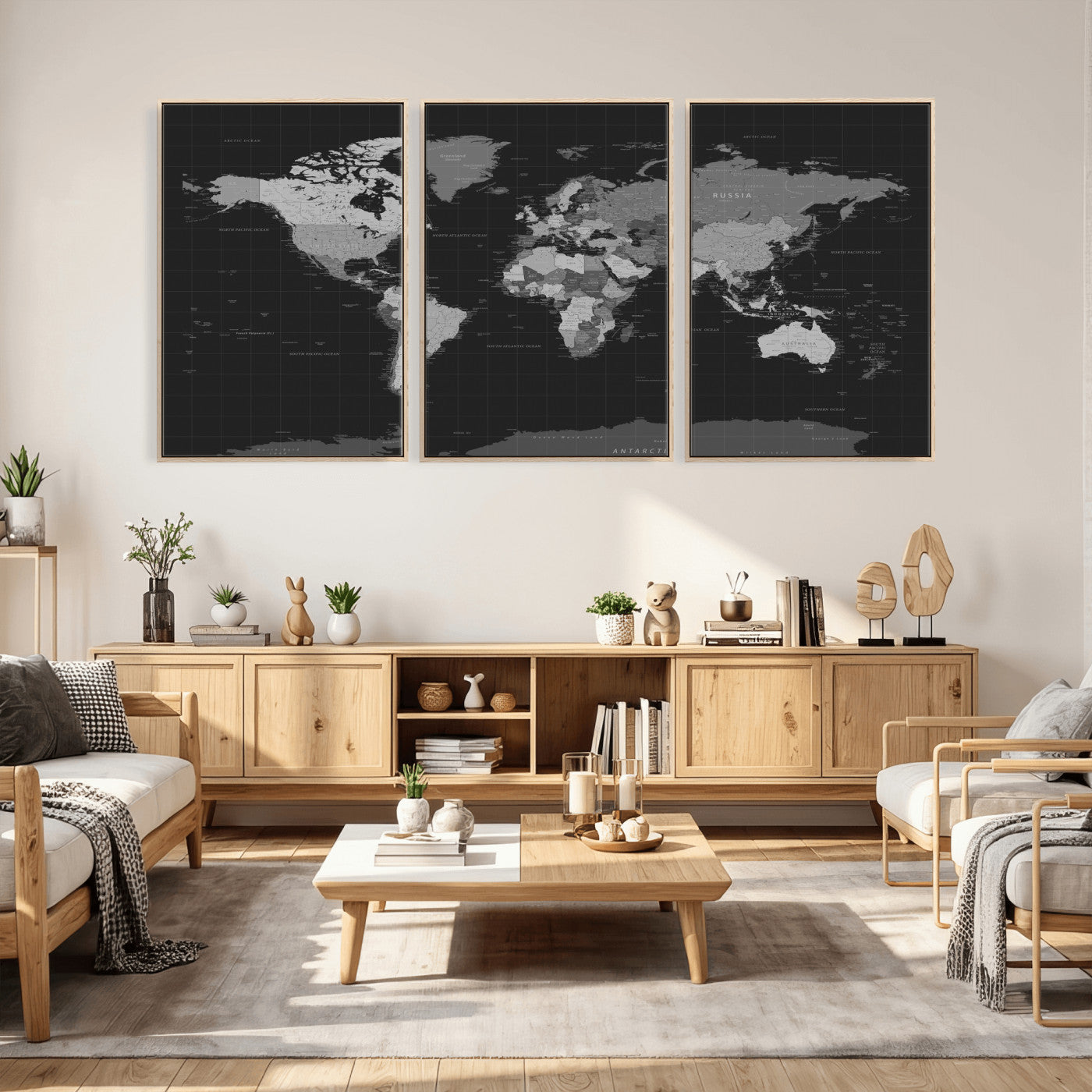 46160121-MGV-CV-36X24 - World Map Wall Art Canvas Print, Modern Decorative Framed Map Artwork Prints for Living Room, Office, Bedroom Wall Decor