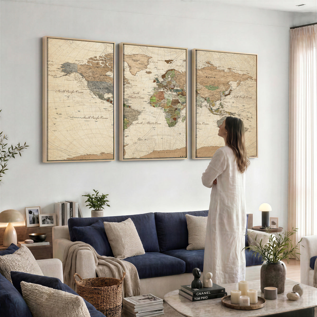 16856902-MGV-CV-36X24 - Vintage World Map Canvas Wall Art - Rustic Grunge Texture