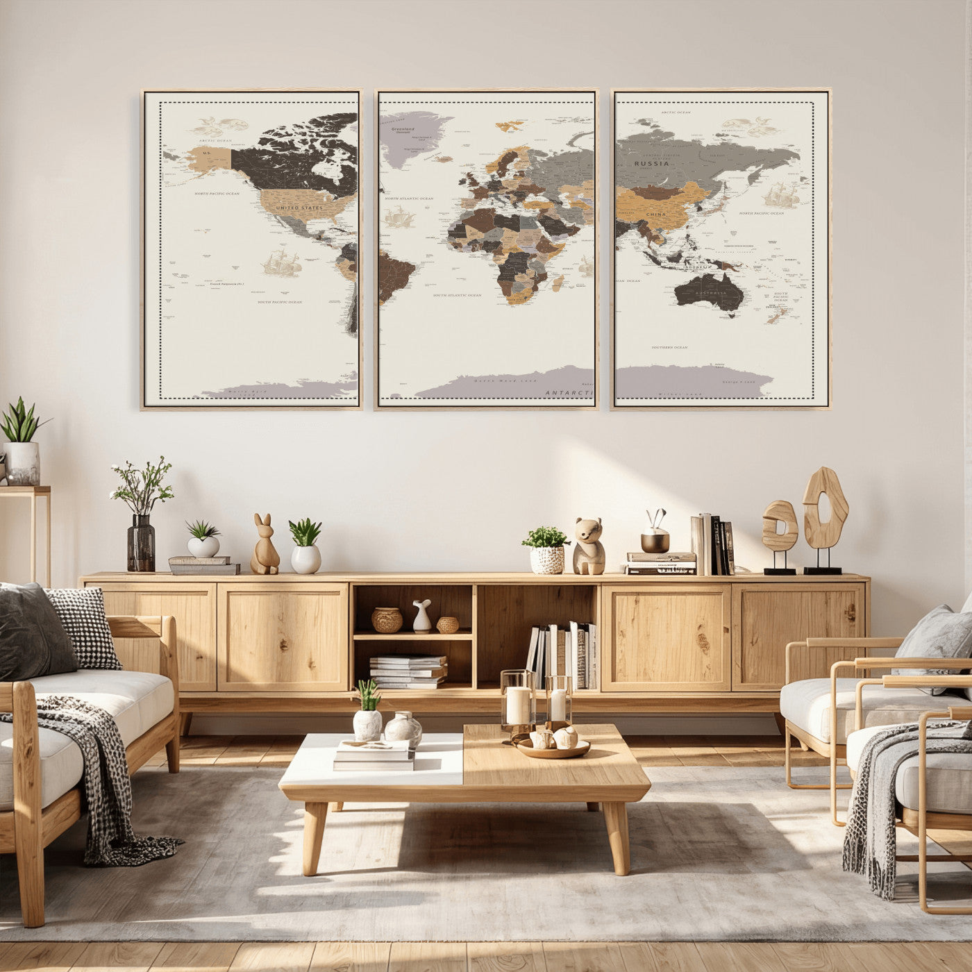 58777746-MGV-CV-36X24 - World Map Wall Art Canvas Print, Modern Decorative Framed Map Artwork Prints for Living Room, Office, Bedroom Wall Decor