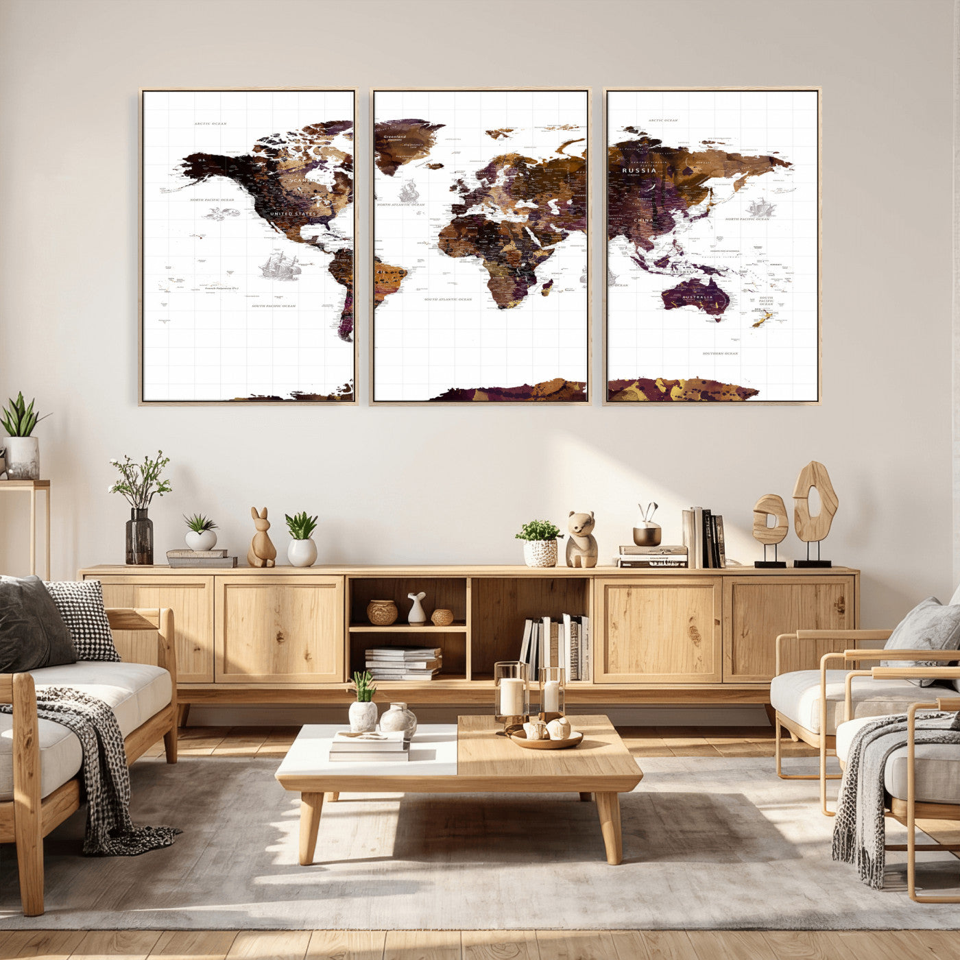 34792695-MGV-CV-36X24 - World Map Wall Art Canvas Print, Modern Decorative Framed Map Artwork Prints for Living Room, Office, Bedroom Wall Decor