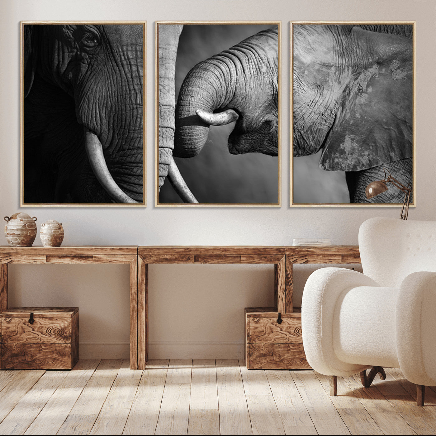 42691-MGV-CV-36X24-Elephant Family Wall Art Canvas, Framed Elephant Family Canvas Print