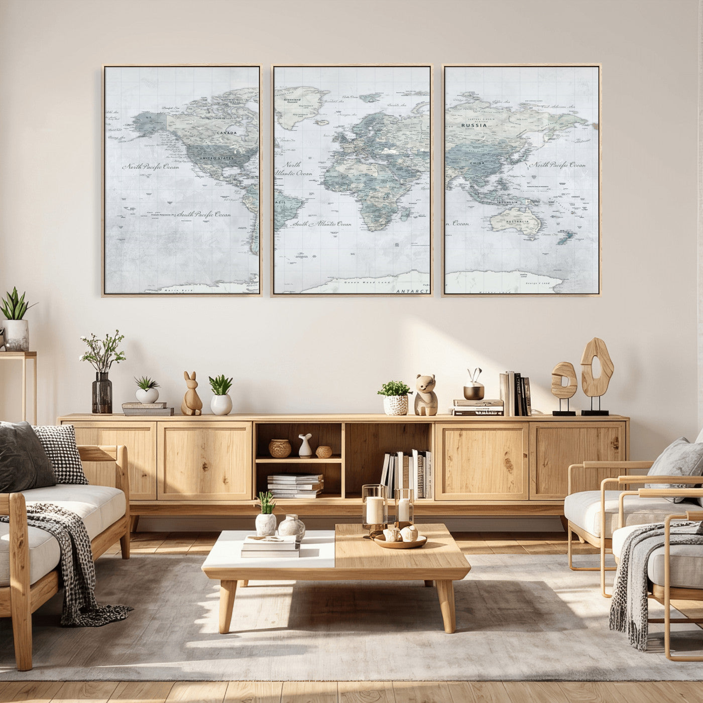 71091917-MGV-CV-36X24 - World Map Wall Art Canvas Print, Modern Decorative Framed Map Artwork Prints for Living Room, Office, Bedroom Wall Decor
