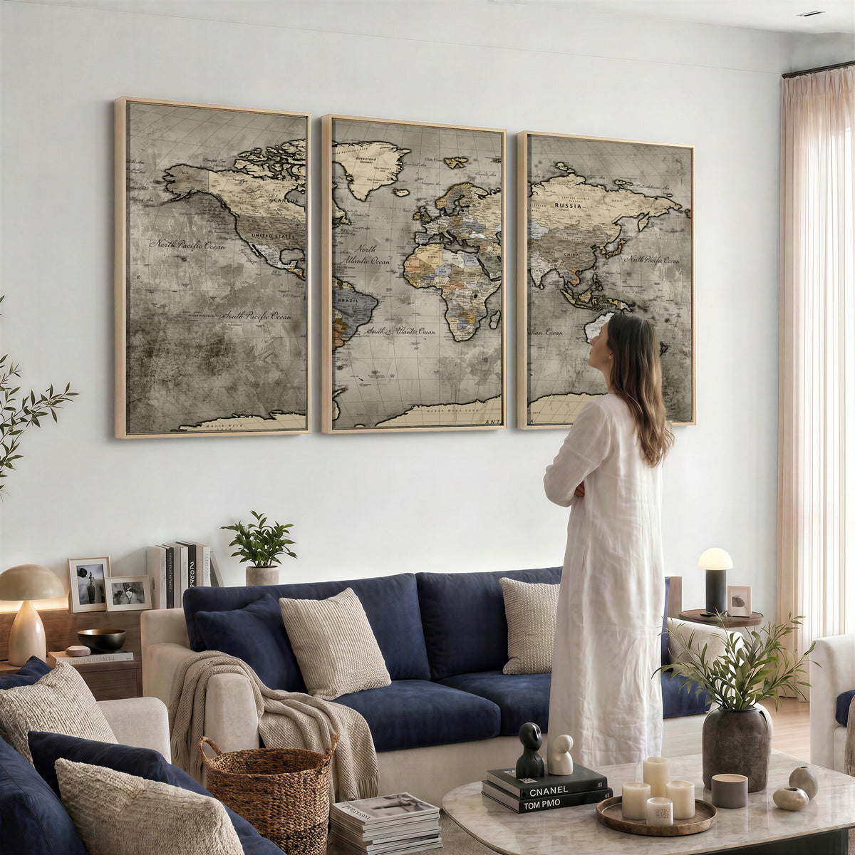 85218700-MGV-CV-36X24 - World Map Canvas Print, Detailed Map of the World Wall Art