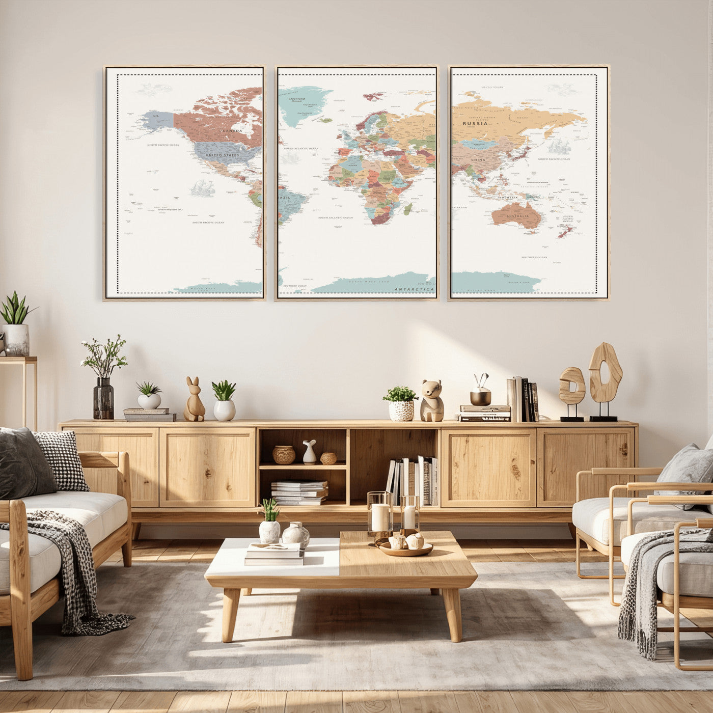 63447567-MGV-CV-36X24 - World Map Wall Art Canvas Print, Modern Decorative Framed Map Artwork Prints for Living Room, Office, Bedroom Wall Decor