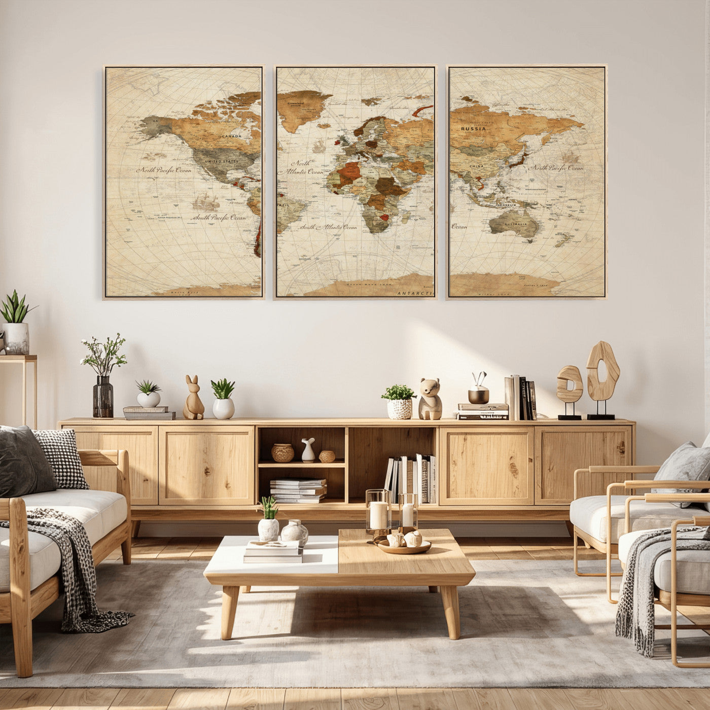 29684537-MGV-CV-36X24 - World Map Wall Art Canvas Print, Modern Decorative Framed Map Artwork Prints for Living Room, Office, Bedroom Wall Decor