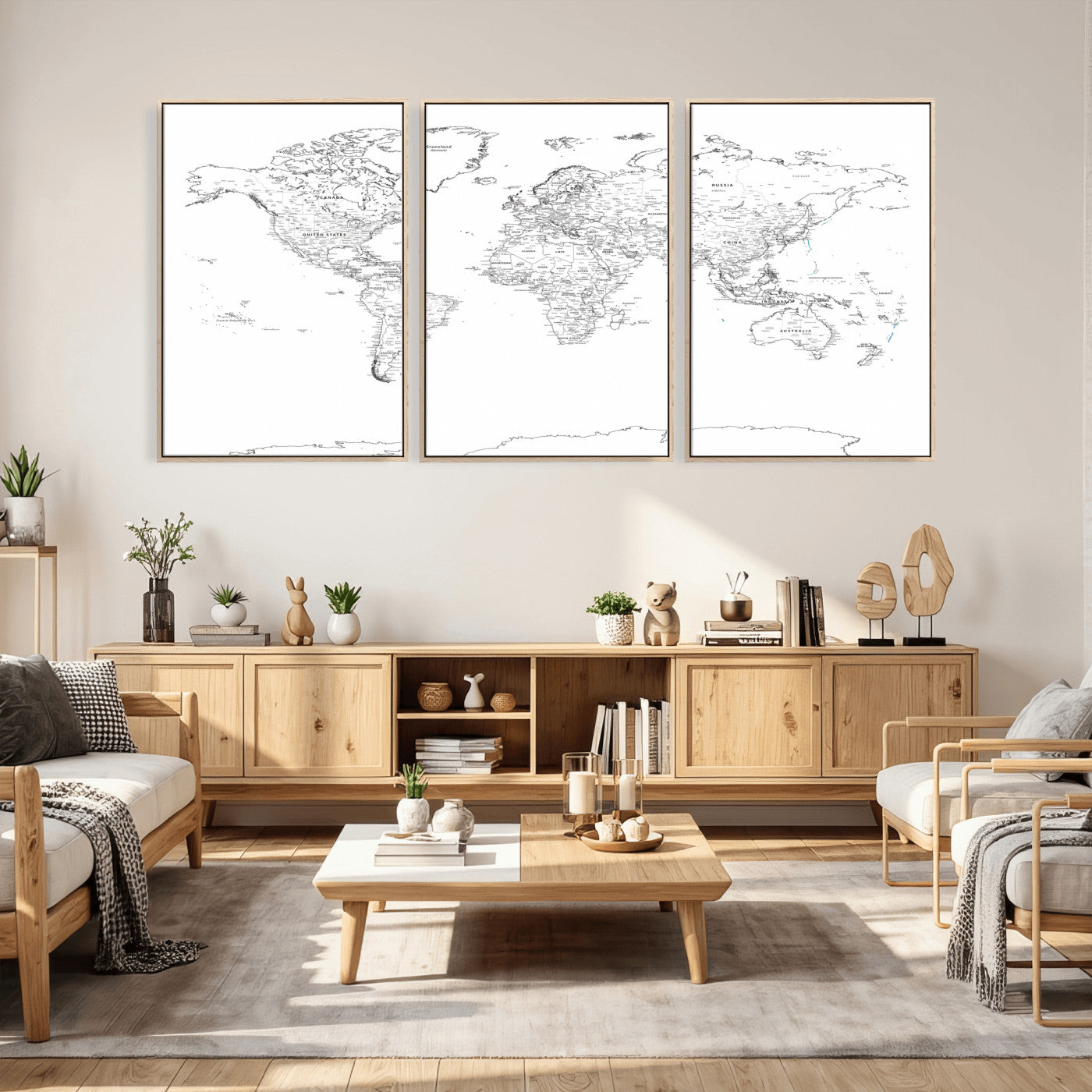 21002736-MGV-CV-36X24 - World Map Wall Art Canvas Print, Modern Decorative Framed Map Artwork Prints for Living Room, Office, Bedroom Wall Decor