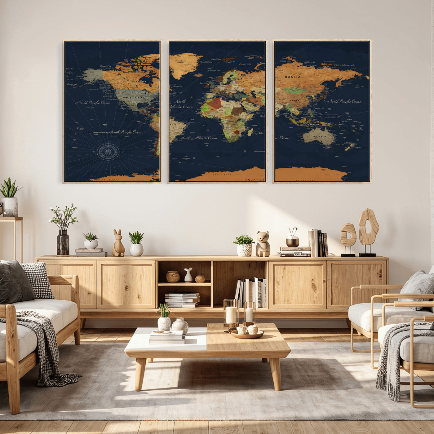 11715182-MGV-CV-36X24 - World Map Wall Art Canvas Print, Modern Decorative Framed Map Artwork Prints for Living Room, Office, Bedroom Wall Decor