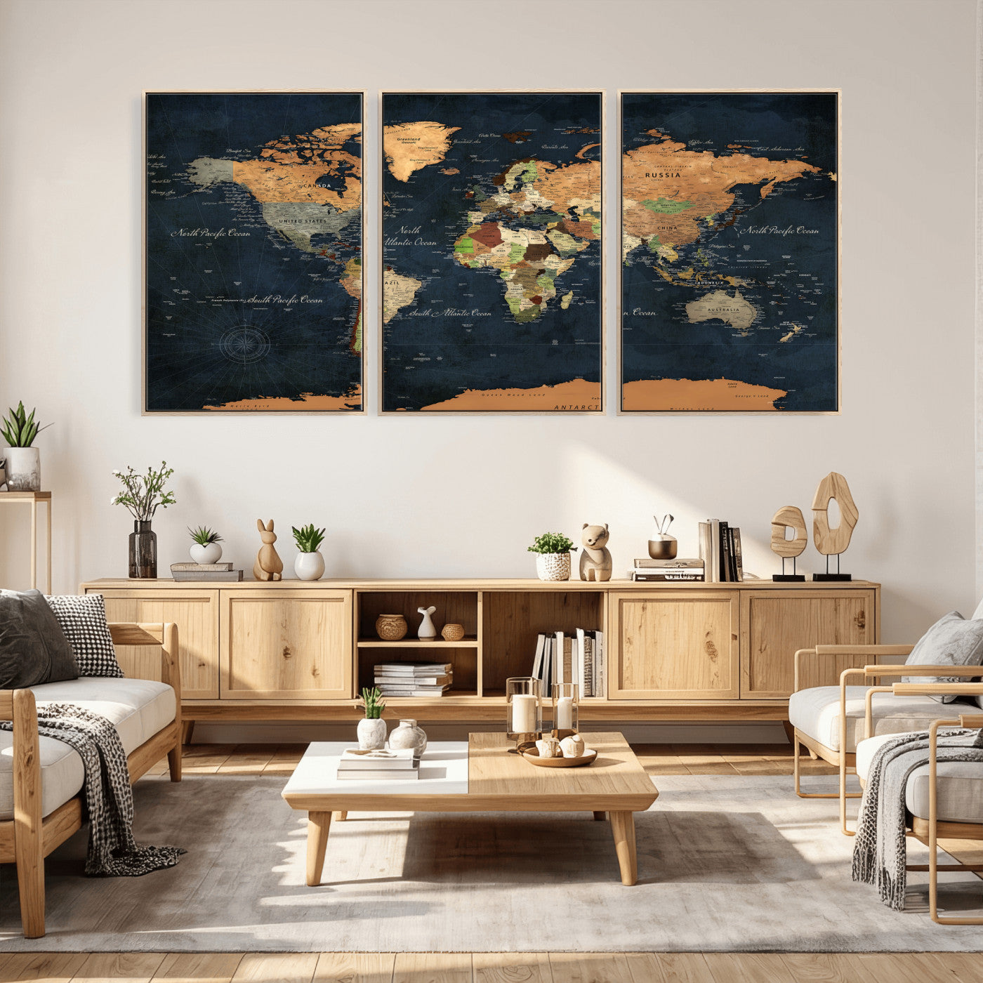 53717402-MGV-CV-36X24 - World Map Wall Art Canvas Print, Modern Decorative Framed Map Artwork Prints for Living Room, Office, Bedroom Wall Decor