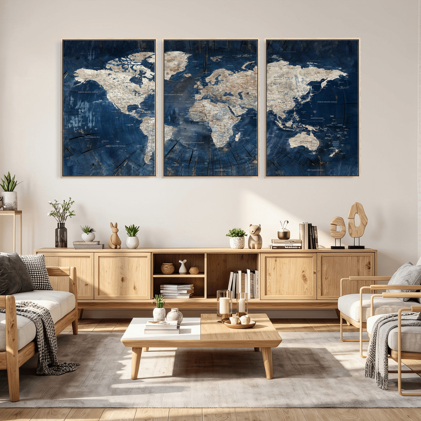 56126010-MGV-CV-36X24 - World Map Wall Art Canvas Print, Modern Decorative Framed Map Artwork Prints for Living Room, Office, Bedroom Wall Decor