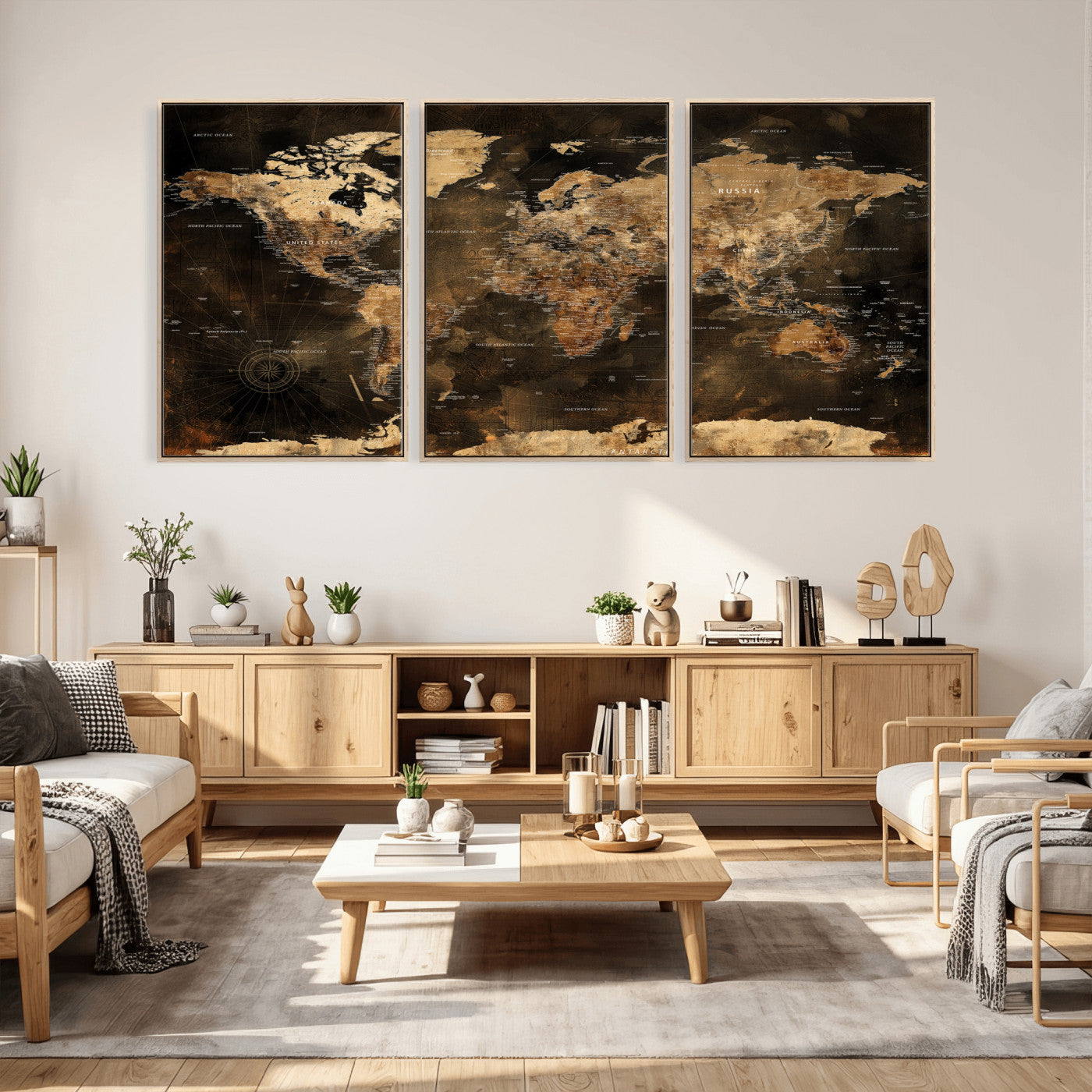 97742922-MGV-CV-36X24 - World Map Wall Art Canvas Print, Modern Decorative Framed Map Artwork Prints for Living Room, Office, Bedroom Wall Decor