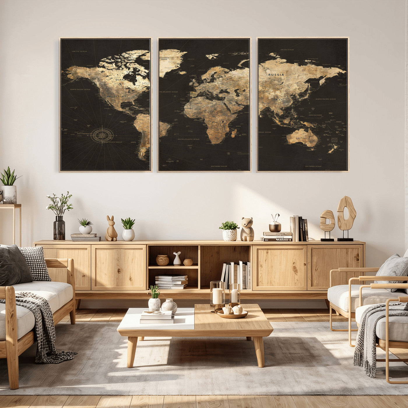 70985630-MGV-CV-36X24 - World Map Wall Art Canvas Print, Modern Decorative Framed Map Artwork Prints for Living Room, Office, Bedroom Wall Decor