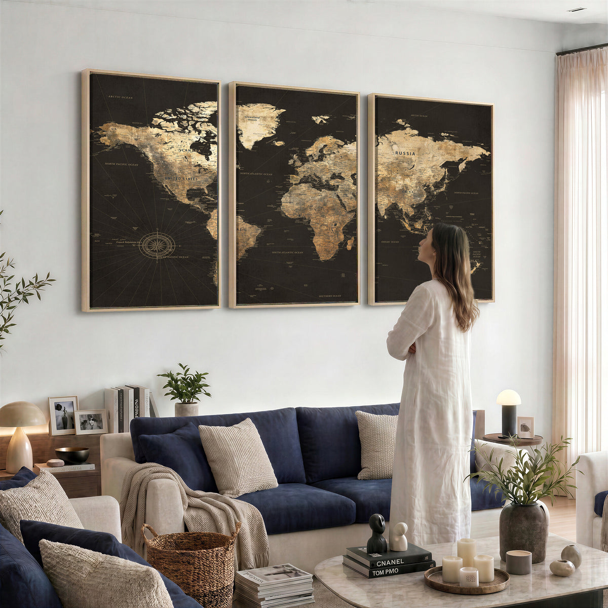 70985630-MGV-CV-36X24 - Framed World Map with Pin Canvas Print – Detailed World Map
