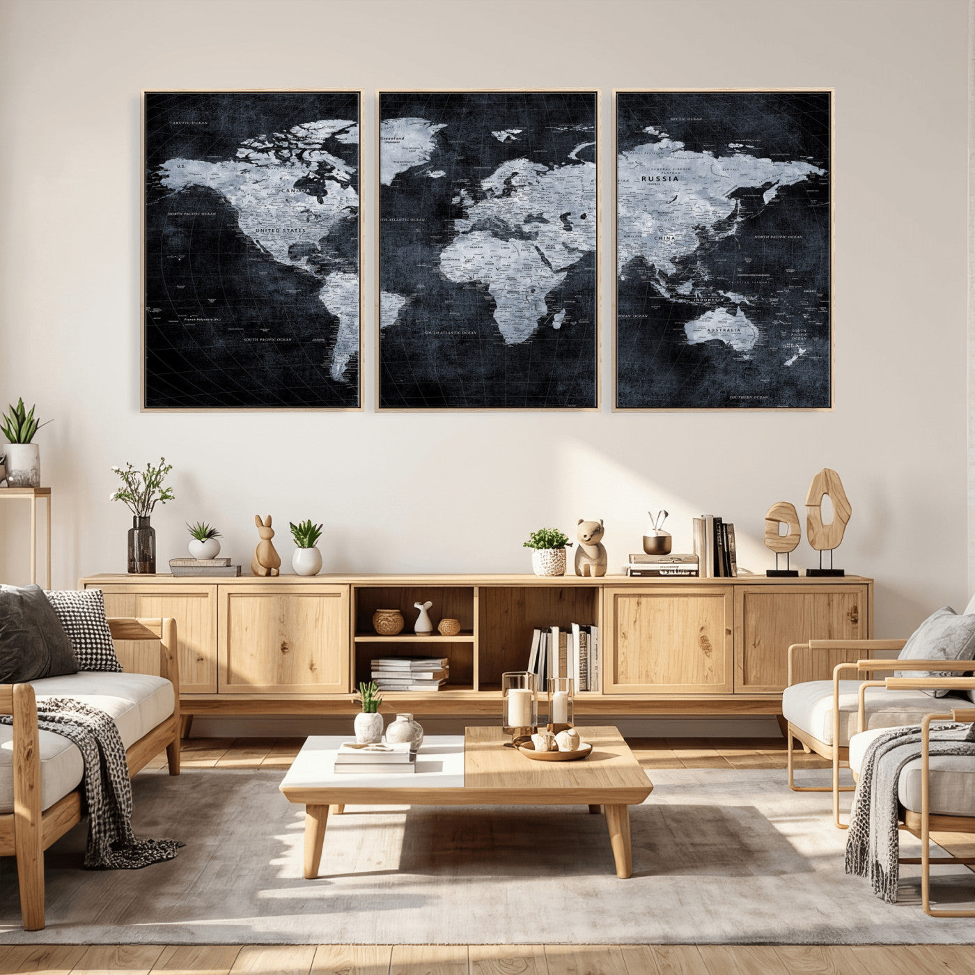 86893704-MGV-CV-36X24 - World Map Wall Art Canvas Print, Modern Decorative Framed Map Artwork Prints for Living Room, Office, Bedroom Wall Decor