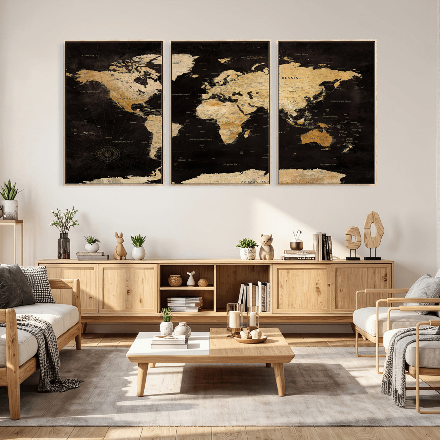 70468159-MGV-CV-36X24 - World Map Wall Art Canvas Print, Modern Decorative Framed Map Artwork Prints for Living Room, Office, Bedroom Wall Decor