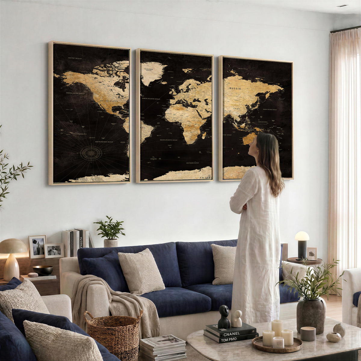 70468159-MGV-CV-36X24 - Extra Large World Map Canvas Print – Detailed Map Classic