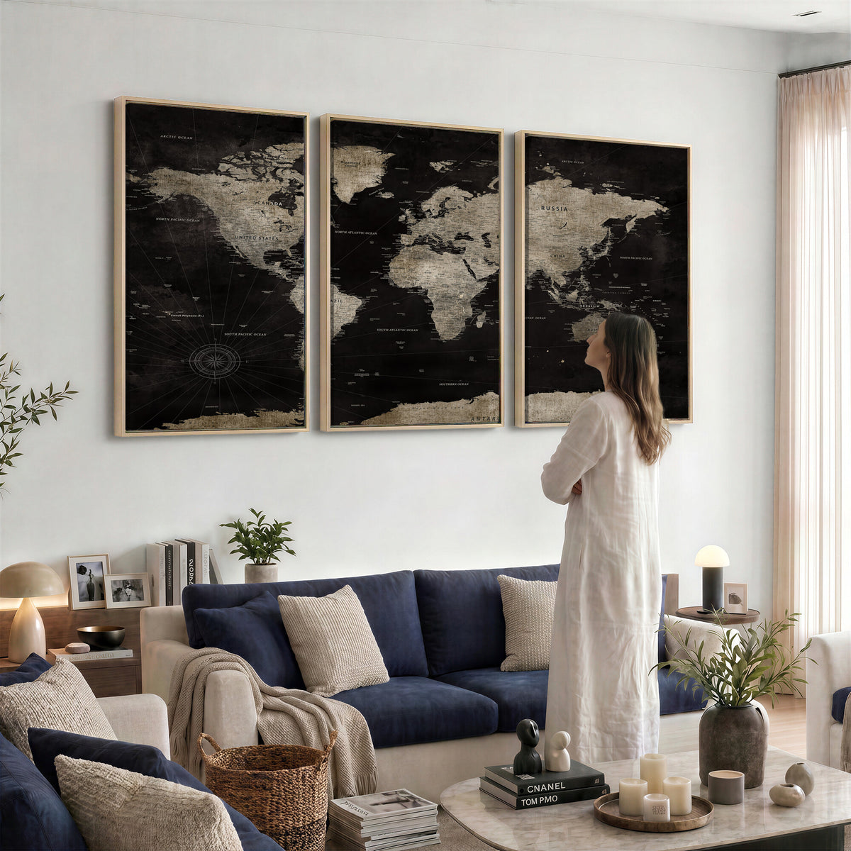 56225956-MGV-CV-36X24 - Detailed World Map Wall Art Print - Large Framed World Map
