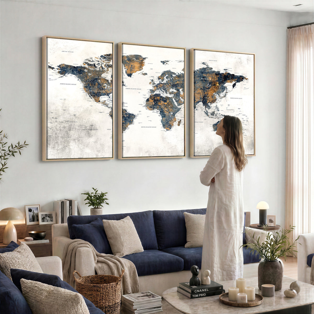 52451147-MGV-CV-36X24 - World Map Wall Art Canvas Print for Office Wall Decor