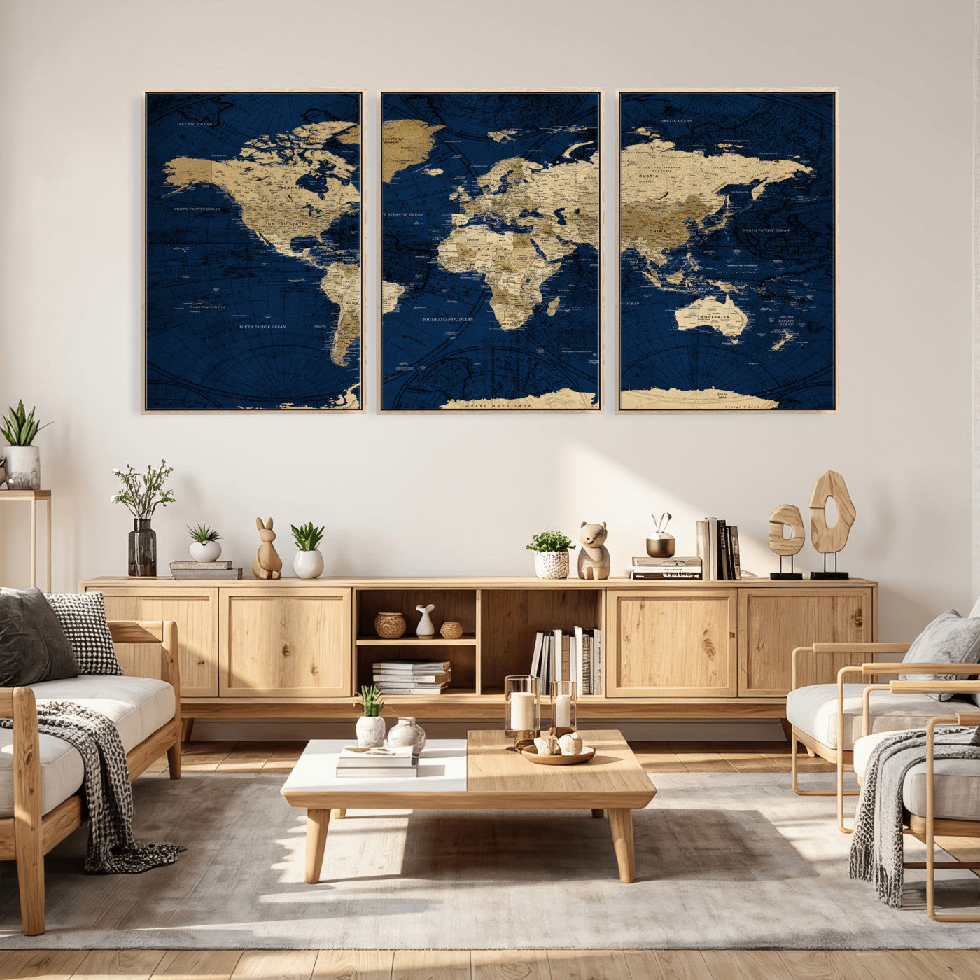 54770746-MGV-CV-36X24 - World Map Wall Art Canvas Print, Modern Decorative Framed Map Artwork Prints for Living Room, Office, Bedroom Wall Decor