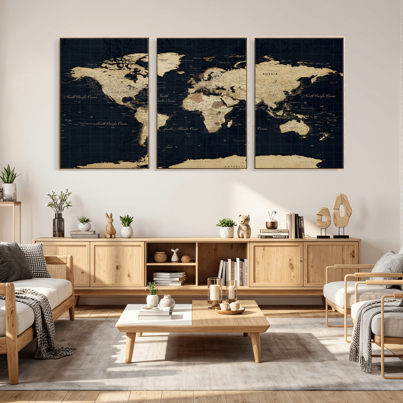 45063434-MGV-CV-36X24 - World Map Wall Art Canvas Print, Modern Decorative Framed Map Artwork Prints for Living Room, Office, Bedroom Wall Decor